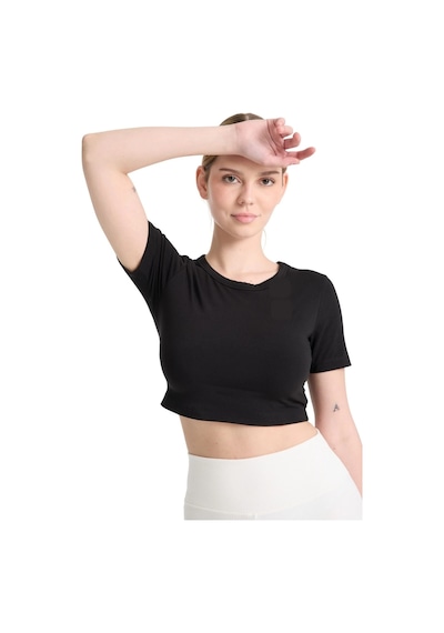 Hnc Sport Kadın Siyah %80 Modal %20 Elastan Kısa Kol Compression Spor Crop - Nefes Alan Ve Esnek Crop