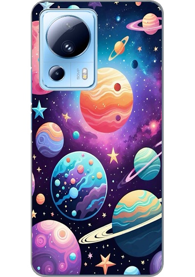 Xiaomi Mi 13 Lite Uyumlu Uzay, Gezegen Ve Yıldız Desenli Baskılı Silikon Kılıf Renkli
