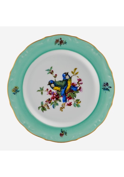 Mavi Kuşlu Yeşil Porselen Pasta Tabağı 19 Cm
