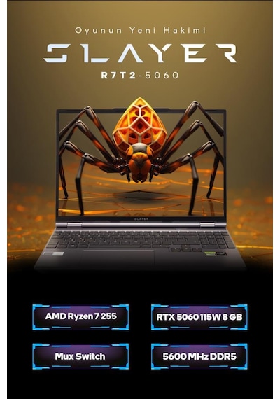 Game Garaj Slayer R7t2-5060 C3 Amd Ryzen 7 255 32gb Ram 1tb Ssd Rtx5060 15.3" 180hz Qhd+ Ips Freedos Gaming Laptop