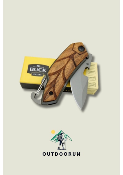 Buck Kahverengi Kancalı Mini Cep Kamp Çakısı 15 Cm Kahverengi
