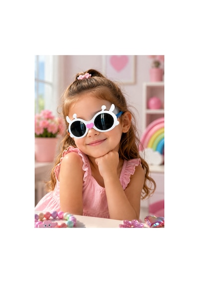 Kalp Detaylı Çoçuk Güneş Gözlüğü Beyaz - 902061496 Pembe
