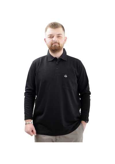 Mode Xl Büyük Beden Erkek Sweatshirt Polo Yaka Uzun Kol Waffle 23449 Siyah Siyah