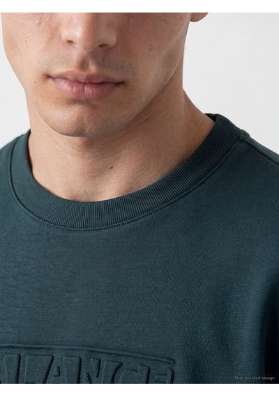 Lcwaıkıkı Classic Petrol Bisiklet Yaka Kabartma Baskılı Erkek Sweatshirt