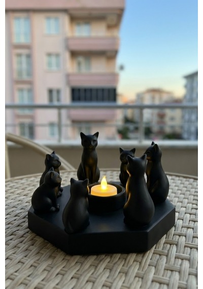 Dekoratif Kediler Ritüel Dinginlik Yoga Mumluk Biblo 14 X 8 Cm