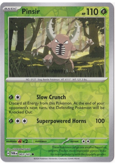 Pinsir Reverse Holo 3 Pokemon Twilight Masquerade Pokemon Oyun Kartı