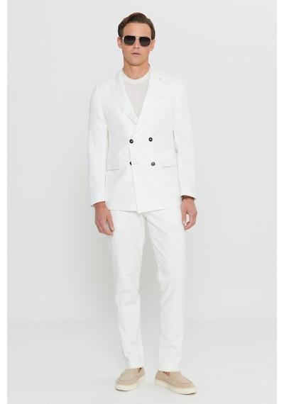 AC&Co / Altınyıldız Classics Erkek Ekru Slim Fit Dar Kesim Kırlangıç Yaka Kapak Cepli Blazer Ceket Ekru