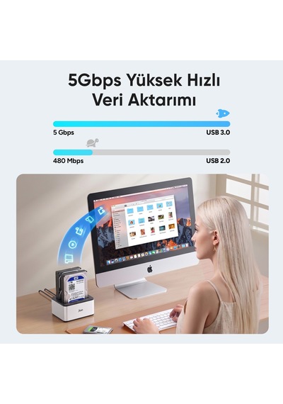 Juo Jhd32 Usb 3.0 Çift Yuvalı 2.5" Ve 3.5" İnç Sata Hdd Ssd Offline Clone Docking Station Klon Fonksiyonlu Disk İstasyonu