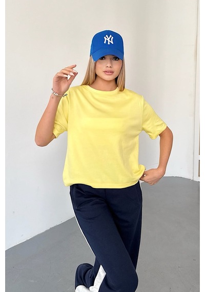 Giysa Kadın Bisiklet Yaka Regular Fit Basic T-shirt Sarı - Ms0001353 Sarı