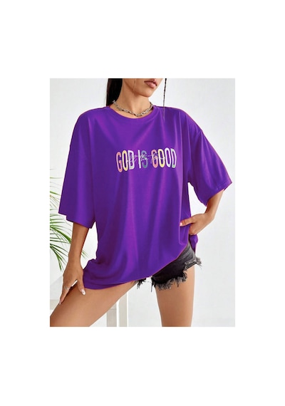 Medinenur God İs Good Baskılı Unisex Tshirt Mor