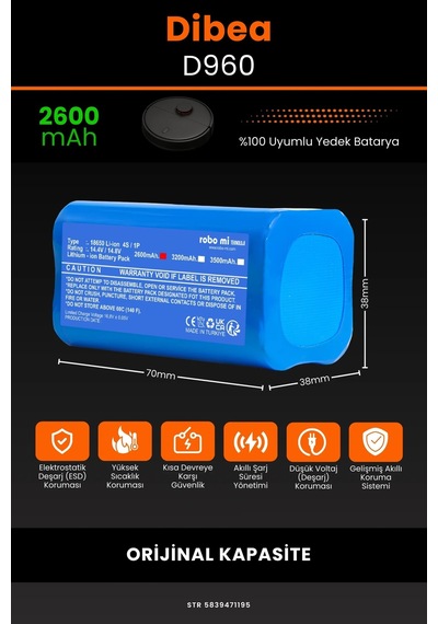 Dibea D960 2600mah Robot Süpürge Bataryası