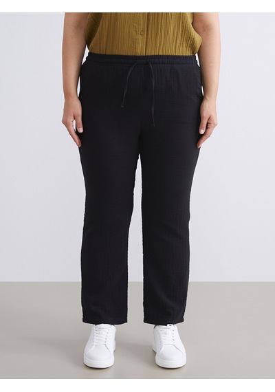 Lcw Comfort Siyah Beli Lastikli Dokulu Kadın Pantolon