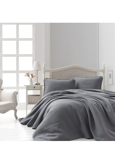 Şaheser Home Collection Jakarlı Yatak Örtüsü Seti Liv Gri Çok Renkli
