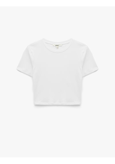 Koton Pamuklu Slim Fit Kısa Kollu Bisiklet Yaka Tişört Beyaz 6wak50115ek Beyaz