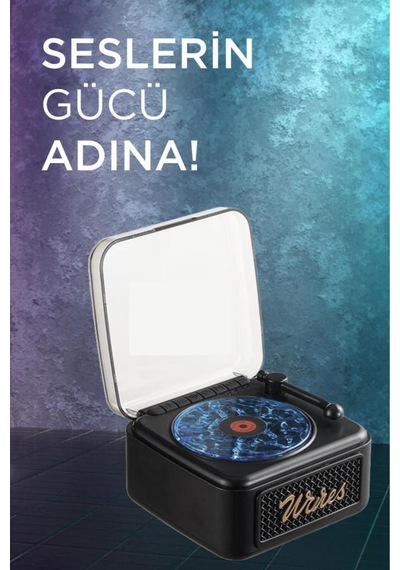 Nostalji Plak Görünüm Mini Dekor Waves Bt Işıklı Müzik Çalar Saat Tf Kart Aux Özellikli