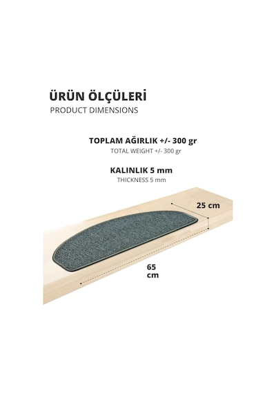 Yarım Ay Bukle Halıdan Ekonomik Basamak Ve Merdiven Paspası 16'lı - Antrasit Null