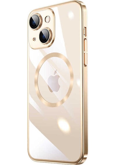Apple Uyumlu iPhone 14 Plus Kılıf Wireless Şarj Özellikli Sert Pc Zore Riksos M-safe Kapak Gold