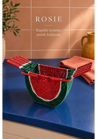 Rosıe Karpuz Desenli Kulplu Dekoratif Sepet Karışık