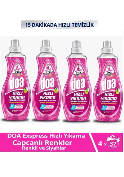 Doa Express Hızlı Yıkama Canlı Renkler Renkli Ve Siyahlar Sıvı Çamaşır Deterjanı 1480 Ml X 4 Adet