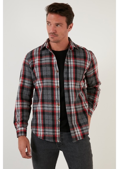 Buratti Ekoseli Uzun Kollu Slim Fit Kışlık Erkek Gömlek Cf21W112844 Gri