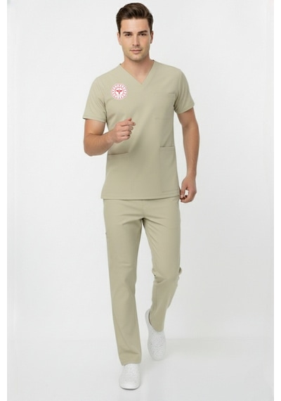 Unisex Bej Moth Teknisyen Tekniker Tıbbı Sekreter Scrubs Üniforma Takım Sağlık Bak.yeni Yön.uygun Bej