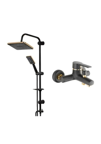 Faumix Kav908 Siyah Gold Banyo Bataryası Ve Robot Tepe Duş Seti Siyah