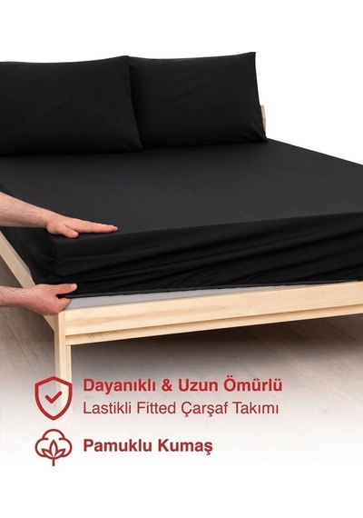 Lastikli Çarşaf %100 Pamuklu Penye Kumaş Tek/çift Kişilik Siyah