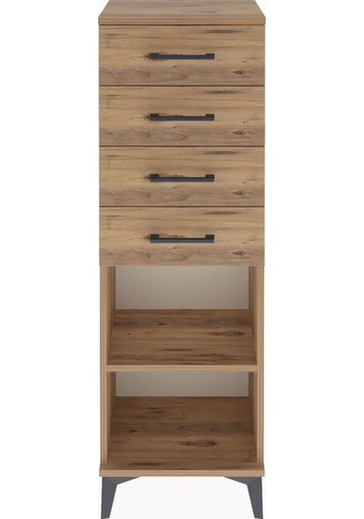 Arges Dolap Tek Raflı 4 Çekmeceli 44x30x134 Çam-çam Çam