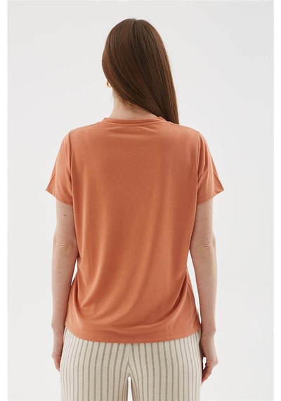 Fashion Friends V Yaka Turuncu Kadın Bluz 26y0144k1