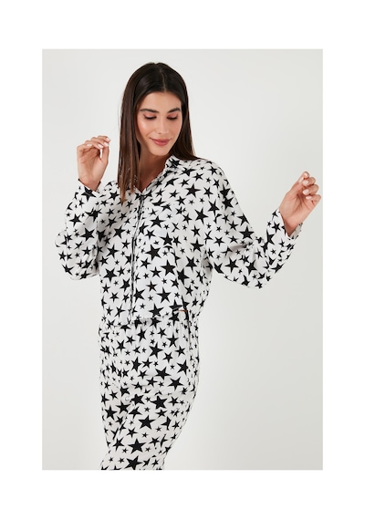 Lela Desenli Rahat Kesim Bol Paça Yazlık Bayan Pijama Takımı 6110014 Beyaz