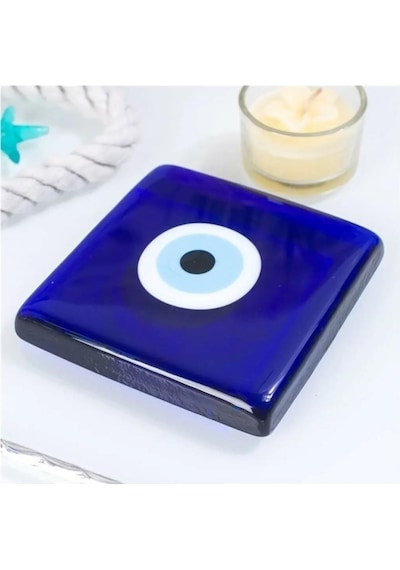 Dekoratif Nazar Boncuklu Cam Kapak Banyo Gider Süsü 10X10 CM