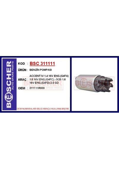Bsc 311111 Accent Iv 1.4 16v Eng. G4fa 1.6 16v Eng. G4fc - İx35 1.6 16v Eng. G4fd 2.0 Gd 311111r000 -