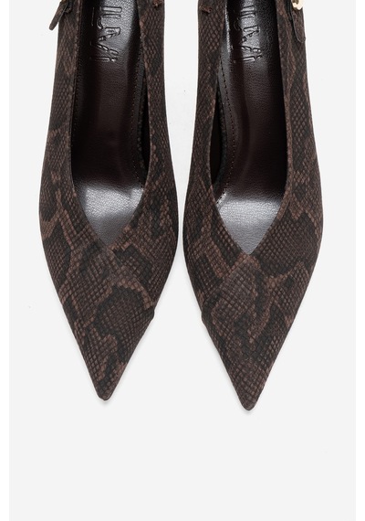 Luvishoes Polly Kahverengi Desenli Tokalı Kadın Topuklu Ayakkabı Kahverengi