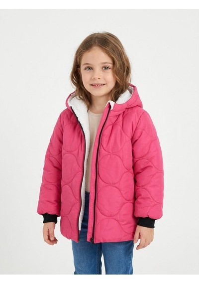 Merdia Kids Soğan Desenli Kız Çocuk İçi Kürklü Mont Fuşya