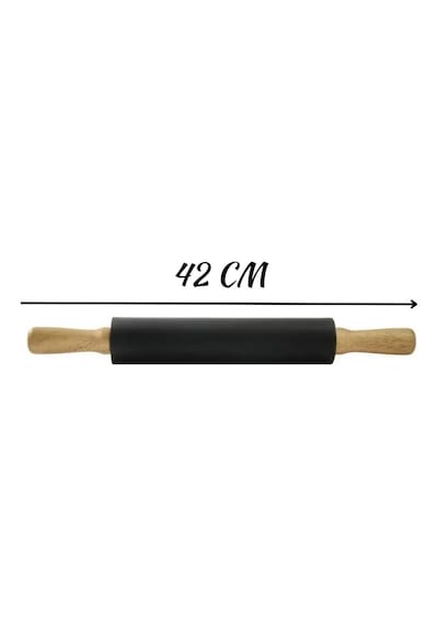 Bambu Saplı Silikon Merdane, Oklava, Hamur Açma Aracı, Siyah, 42 Cm, Yapışmaz Yüzey, Börek Ve B