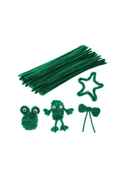 25'li Yeşil Renkli Şönil, Eğitici Şönil Seti, Tüylü Tel, 30 Cm, Peluş Tel
