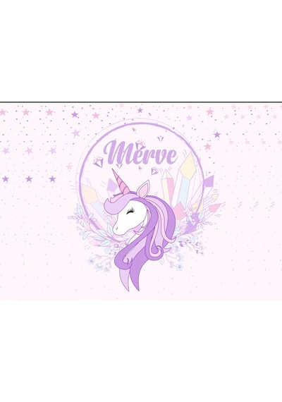 Mor Unicorn Temalı Doğum Günü Afişi 50x70 Cm