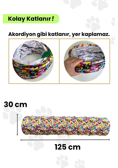 Miyav Kalp Desenli Katlanabilir Uzun Kedi Tüneli 125 CM