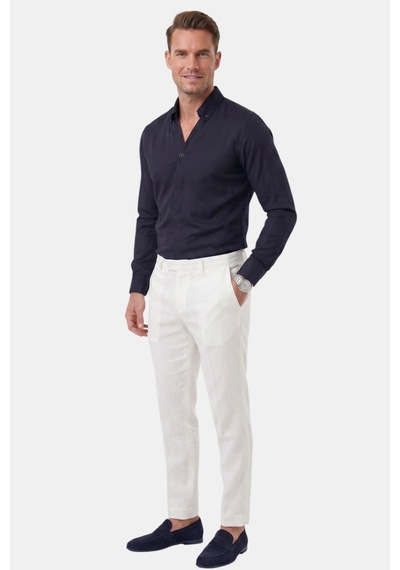 Rizzup Lacivert Slim Fit Kolay Ütülenebilir Açık Dik Yaka Likralı Erkek Gömlek 2602615