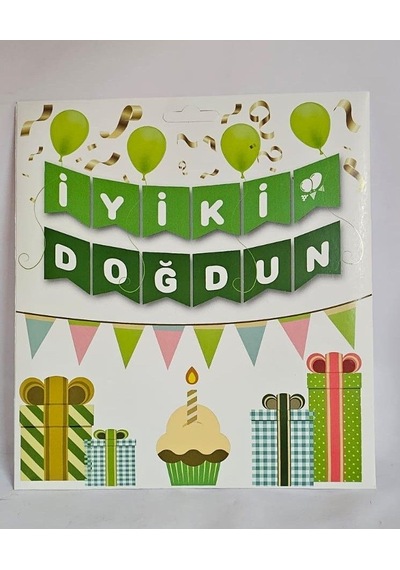 Özel Üretim Kutlama Dekor Parti Süsü İyi Ki Doğdun Yeşil Beyaz Makaron Banner Çok Renkli