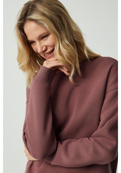 Grimelange VANELTINA Kadın Organik Pamuklu Yumuşacık İçi Polarlı Yuvarlak yakalı Mürdüm Sweatshirt