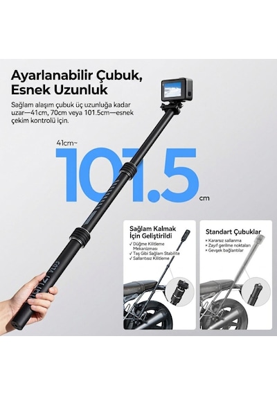 Ulanzi Vl03 Motosiklet Görünmez Selfie Çubuğu Kamera Montaj Aparatı - T119 Siyah