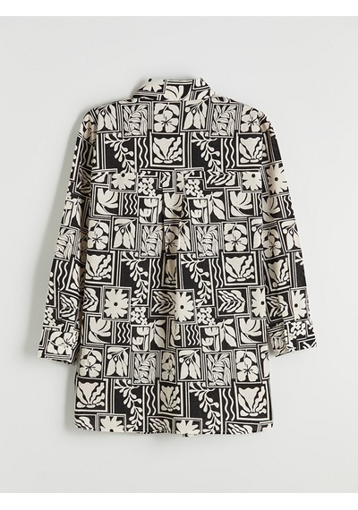 Lcw Modest Siyah Desenli Oversize Kadın Gömlek Tunik