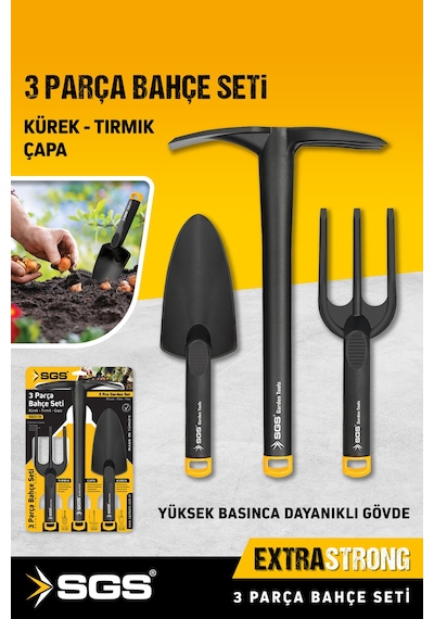 Sgs 3120 Hobi 3'lü Mini Bahçe Seti Plastik Çapa Tırmık Kürek Saksı Çiçek Ekim Bakım Seti