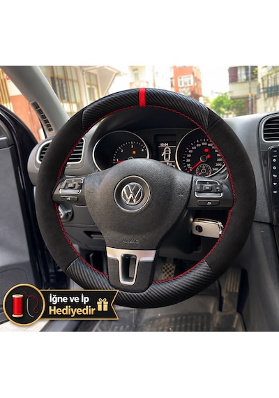 Vw Amarok Dikme Direksiyon Kılıfı Alcantara Süet Mat Karbon Kırmızı Yüzük Ve Dikiş 2010-2016