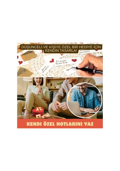 Romantik Kendin Yaz Boş Hediye Not Kartları - Kalp Etiketli Mini Zarf Ve Kart Seti 10'lu
