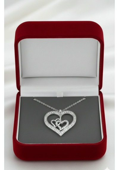 Çekirdekjewelry 925 Ayar Gümüş Zirkon Taşlı Kalplı Kolye Gri