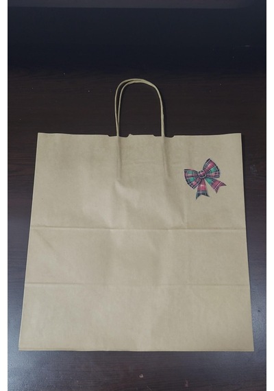 1 Adet Karton Poşet Sade Kraft, Kurdeleli Minimal Premium 33x44cm Açık Kahverengi