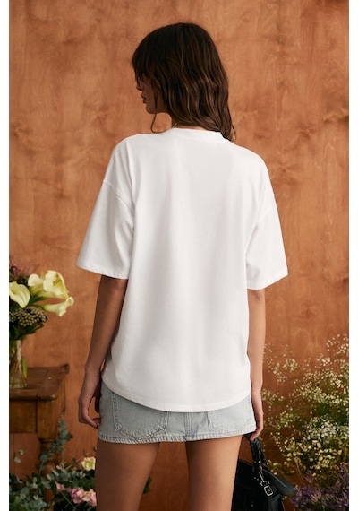 Grimelange Sprıne Kadın Yumuşak Kumaşlı %100 Pamuklu Baskılı Regular Beyaz T-shirt
