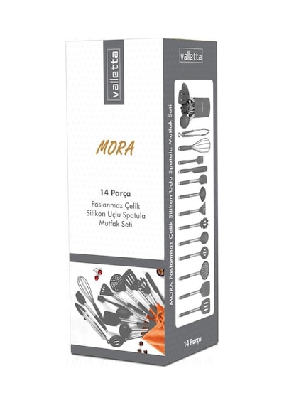Valletta Vlt1158 Mora 14 Parça Silikon Uçlu Spatula Mutfak Seti - Gri